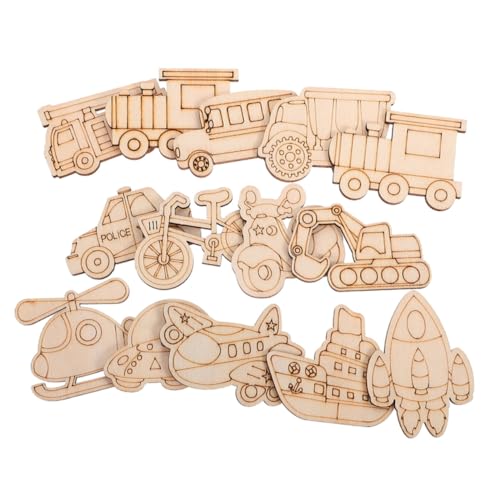 TOYANDONA 25 Stück Teiliges Holz Bastelset Fahrzeugformen Unvollendete Holzfiguren Auto Hubschrauber Flugzeug Ufo für Kreatives DIY Sicher und Langlebig von TOYANDONA