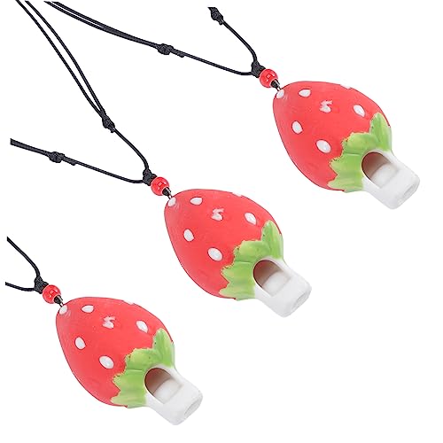 TOYANDONA 3 Stück Erdbeer-Pfeifen-Halskette Für Kinder Halskette Für Teenager-Mädchen Spielzeug Für Kinder Keramik-Pfeifen-Halskette Blockflöteninstrument Für Kinder Pfeifen Für Kinder von TOYANDONA