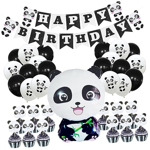 TOYANDONA 35 Stk Geburtstagsballon-set Schöne Panda-luftballons Panda-muster-flagge Schöne Partyballons Panda-muster-ornamente Ballon-dekor-requisiten Flaggen Das Banner Emulsion Kuchen Weiß von TOYANDONA
