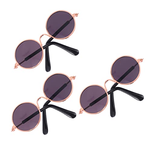 TOYANDONA 3St Mini-Brille Tier kostüm tierkostüm b Toys fot Sonnenbrille für Männer Hundebrillen Gläser Mini-Sonnenbrille aus Metall Mini-Puppen-Sonnenbrille runden Requisiten Eisenlegierung von TOYANDONA