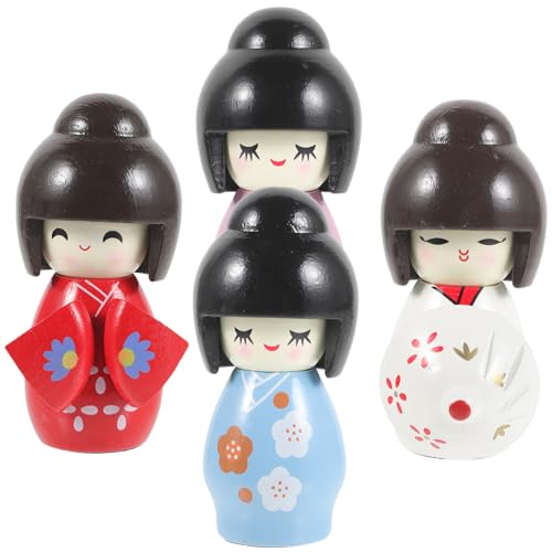TOYANDONA 4 Stück Japanische Kimono Puppe Traditionelle Asiatische Dekoration für Sushi Restaurants und Wohnräume Holzfiguren mit Leuchtenden Farben für Sammler und Geschenkideen von TOYANDONA