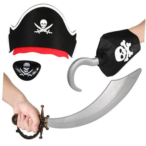 TOYANDONA 4 Stück Piratenanzug Kleid Captain Hook Kostüm für halloween dekoration halloween-dekoration Halloween-Party-Piraten-Requisiten Zubehör für Halloween-Requisiten Plastik von TOYANDONA