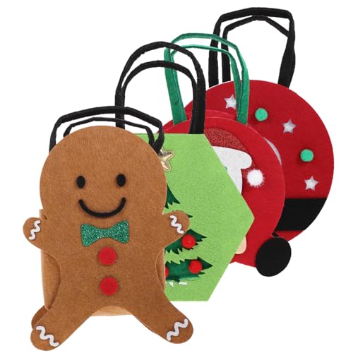 TOYANDONA 4 Stück Teiliges Weihnachts Geschenktüten aus Filz Kleine Dekorative Tragetaschen mit Cartoon Motiven Lebkuchenmann Tannenbaum Weihnachtsmann Rentier Wiederverwendbar für Xmas von TOYANDONA