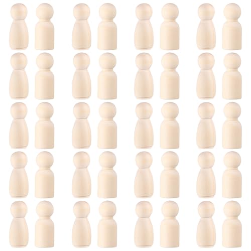 TOYANDONA 40 Stück Unlackierte Holz-steckpuppen: Mini-steckfiguren, Beige Holzfiguren – Naturholzfiguren zum Bemalen, für Bastelarbeiten, Heimparty-dekoration (3,5 X 1,4 Cm) von TOYANDONA
