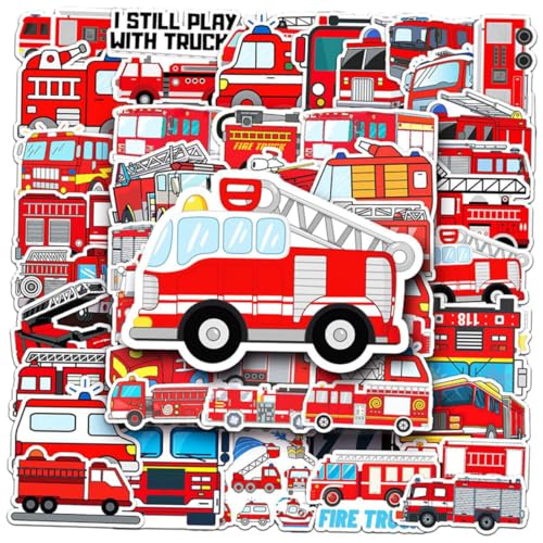 TOYANDONA 50 Stück Feuerwehrwagen Aufkleber für DIY Planer Scrapbooking Notebook Dekoration Selbstklebende Feuerwehr Truck Sticker für Flasche Kalender Karten Kreative Sticker für von TOYANDONA