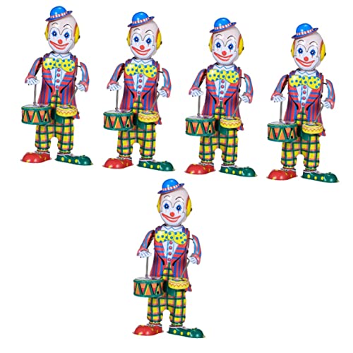 TOYANDONA 5st Clown-Figur Clown-Schlagzeuger-Figur Vintage-Spielzeug Kleine Spielsachen Eisenclown Tischdekoration Haargummis Eisen-Clown-Spielzeug Metalldekor Weißblech Jahrgang Baby Kind von TOYANDONA