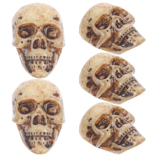 TOYANDONA 5stücke Miniatur Schädel Deko Aus Harz Gruselige Ornamente Für Halloween Dekoration Für Geisterhäuser Tischdekoration Und Streiche von TOYANDONA