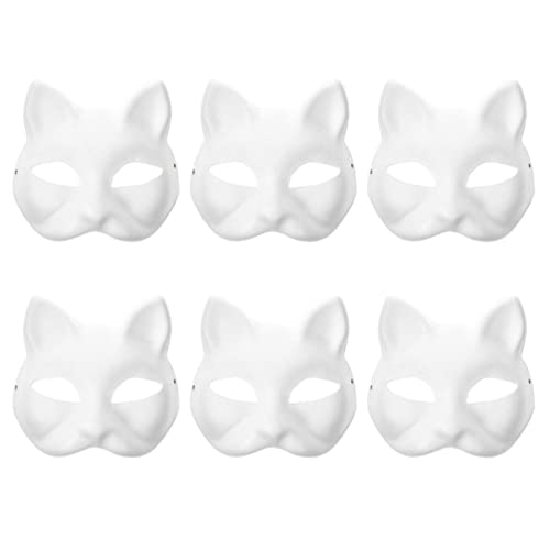 TOYANDONA 6 Stück Katzenmasken Zum Selbermachen Weiße Papiermasken Unbemalte Blanko-Masken Katzen-Halbmasken Tier-Leermasken Diy-Party-Masken Bühnenaufführungs-Requisiten (Weiß) von TOYANDONA