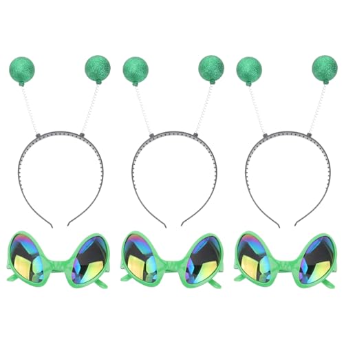 TOYANDONA 6 Stück Teiliges Saucer Man Stirnband mit Grünen Kugeln Lustige Partybrille Haarreif Fasching Karneval Fotorequisite Zubehör von TOYANDONA