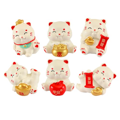 TOYANDONA 6stücke Miniatur Katzenfiguren Teiliges Aus Resin Glückskatze Deko Für Garten Tisch Und Mikro-landschaften Bunte Langlebige Tierfiguren Mit Detailgetreuer Gestaltung von TOYANDONA