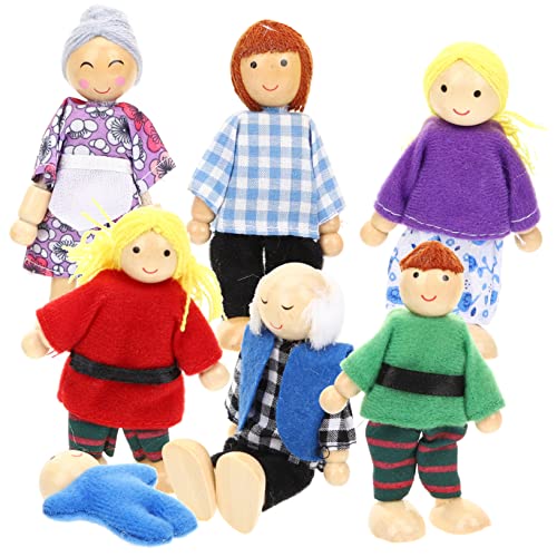 TOYANDONA 7st Minifiguren Familie Holzfiguren Kleine Leute Puppen Vorgeben Spielfiguren Puppenhaus Puppenfamilie Familienpuppen Holz Junge Mädchen Puppen Spielzeugset Schurke Kind Stoff von TOYANDONA