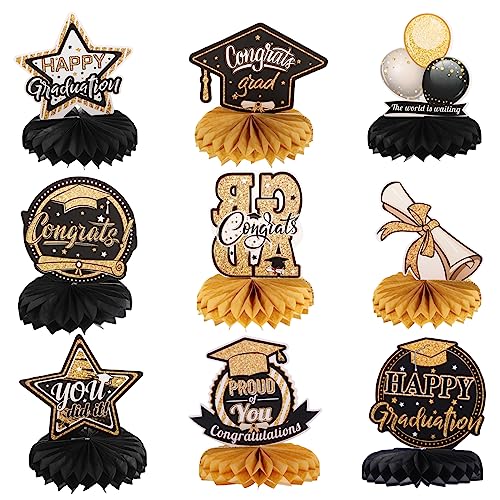 TOYANDONA 9 Stück Grad-Party-Ornament Pastell Grad Party Wabe Schwarze Und Goldene Abschlussdekorationen Abschlussballdekorationen Für Weiß Grad Tischwaben Geburtstag Groß Fest Black Papier von TOYANDONA