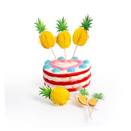 TOYANDONA 99 Stück 1 Satz Hibiskus Party Decorations Hawaiian Gathering Decorations Tiki-Party-Dekorationen Ananas -Partyspielzeug hawaiianische Topper Party-Wabenkugeln Hölzern von TOYANDONA