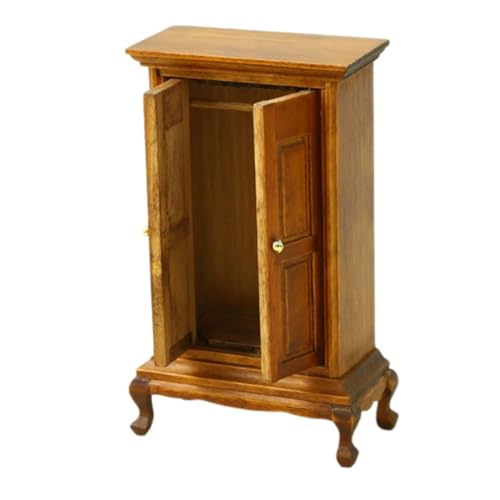 TOYANDONA Miniatur Schrank Holz Vintage Puppenhaus Möbel Realistische Doppeltür Kommode mit Großzügigem Stauraum Vielseitig für Puppenhaus Wohnzimmer Dekoration und Sammlerstücke Geeignet von TOYANDONA