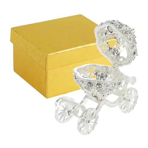 TOYANDONA Silberne Strass-Schmuckschatulle Kristall-Kürbiskutsche Schmuckkästchen Sammlerfigur Schmuck-Display Ringhalter Schmuck-Geschenkbox Für Hochzeit Weihnachtsdekoration von TOYANDONA