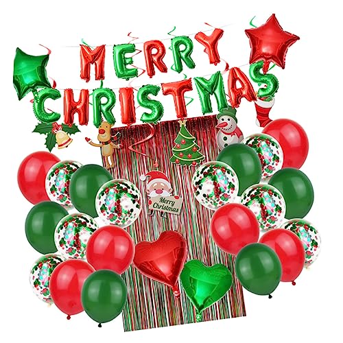 TOYANDONA Teiliges Aluminium Folienballon Weihnachtsdeko Rot Grün mit Stern Herz und Spiralanhängern Glitzer Vorhänge Party Deko für Weihnachten Langlebig und Luftdicht von TOYANDONA