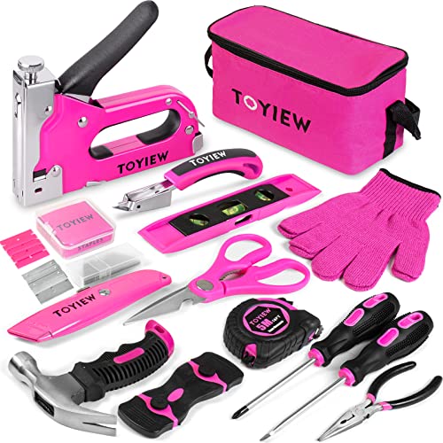 TOYIEW Pinkes Heftpistolen-Werkzeug-Set für Frauen, Damen-Werkzeugset für Zuhause mit 3-in-1-Heftpistole für Holz- und Heftklammerentferner, perfekt für Polster, Heimwerker, Kabeldraht, 33 Stück TOYIEW Pinkes Heftpistolen-Werkzeug-Set für Frauen, Damen-Werkzeugset für Zuhause mit 3-in-1-Heftpistole für Holz- und Heftklammerentferner, perfekt für Polster, Heimwerker, Kabeldraht, 33 Stück von TOYIEW
