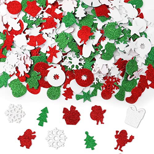 288 Stück Weihnachts Schaum Aufkleber, Weihnachtsdeko Glitter Schaumstoff Aufkleber Selbstklebende Bastel Stickers Moosgummi-Aufkleber mit Verschiedenen Weihnachtsmustern für Party Fenster von TOYMIS