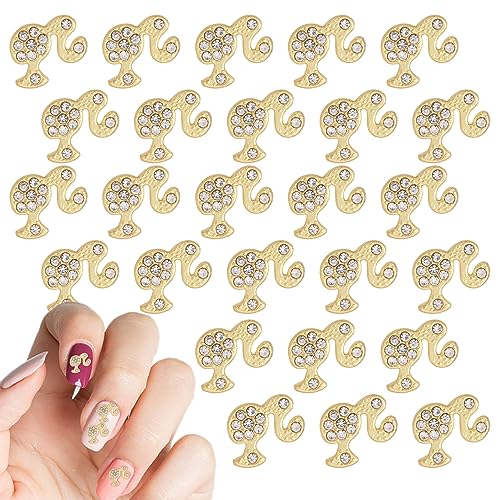 30 Stück 3D-Kopf-Nagel-Charms, Barbie Kopf Nagel Charms, Strass Girly Nagel Charms 3D, Barbie Nagelkunst Nagel Deko für Damen und Mädchen (Gold) von TOYMIS