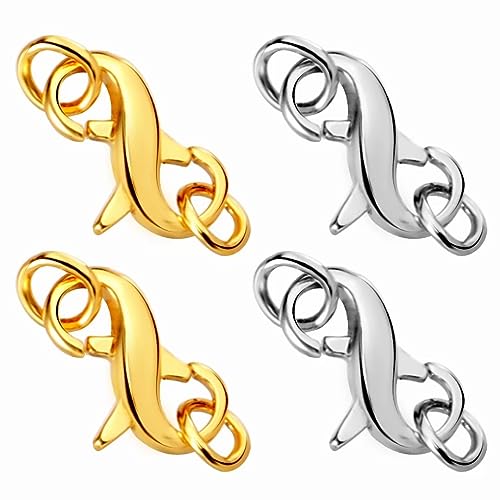 4 Stück Doppel Karabiner Verschlüsse, Karabiner Verschlüsse Schmuck Verschlüsse und Verschlüsse zur Schmuckherstellung für Schmuckherstellung Kette Verlängerung (Silber und Gold) von TOYMIS