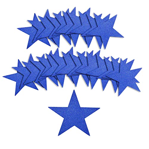 50 Stück Glitzer Sternausschnitte, 15,3cm Weihnachten Deko Sterne Glitzer Papierausschnitte in Sternform für Schwarzes Brett Klassenzimmer Wand Partybedarf (Blau) von TOYMIS