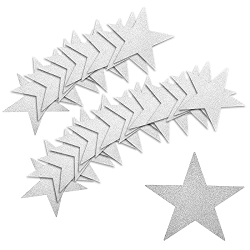 50 Stück Glitzer Sternausschnitte, 15,3cm Weihnachten Deko Sterne Glitzer Papierausschnitte in Sternform für Schwarzes Brett Klassenzimmer Wand Partybedarf (Silber) von TOYMIS