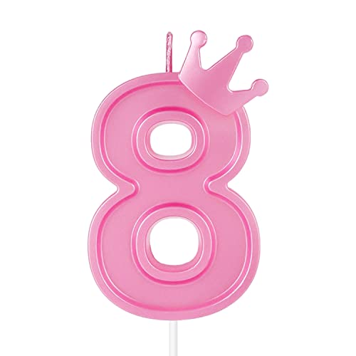 TOYMIS 7,6cm Geburtstag Nummer Kerzen, 3D Zahlen Geburtstagskerzen mit Krone Geburtstagskerzen für Torte Zahlen Kuchenzahlenkerzen für Geburtstag Jahrestag Partys (Rosa; 8) von TOYMIS