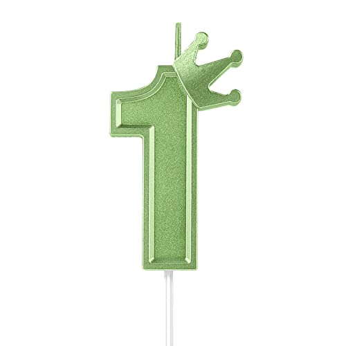 7,6cm Geburtstag Nummer Kerzen, 3D Zahlen Geburtstagskerzen mit Kronendekor Geburtstagskerzen für Torte Zahlen Kuchenzahlenkerzen für Kuchen Geburtstag Jahrestag Partys (Grün, 1) von TOYMIS