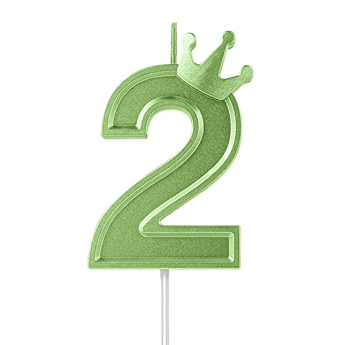 7,6cm Geburtstag Nummer Kerzen, 3D Zahlen Geburtstagskerzen mit Kronendekor Geburtstagskerzen für Torte Zahlen Kuchenzahlenkerzen für Kuchen Geburtstag Jahrestag Partys (Grün, 2) von TOYMIS