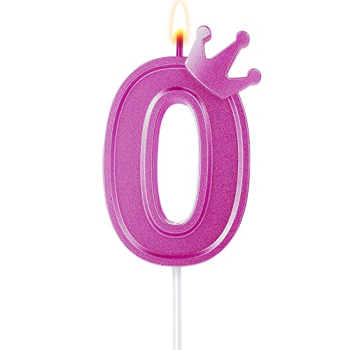 7,6cm Geburtstag Nummer Kerzen, 3D Zahlen Geburtstagskerzen mit Kronendekor Geburtstagskerzen für Torte Zahlen Kuchenzahlenkerzen für Kuchen Geburtstag Jahrestag Partys (Rosa, 0) von TOYMIS