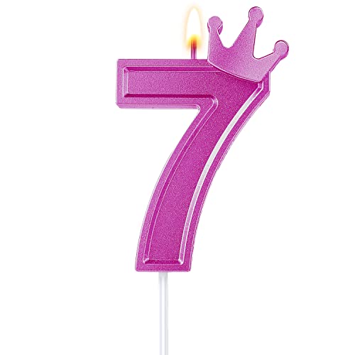 TOYMIS 7,6cm Geburtstag Nummer Kerzen, 3D Zahlen Geburtstagskerzen mit Kronendekor Geburtstagskerzen für Torte Zahlen Kuchenzahlenkerzen für Kuchen Geburtstag Jahrestag Partys (Rosa, 7) von TOYMIS