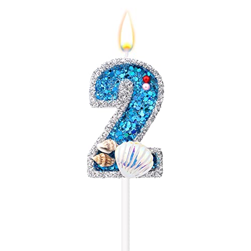8 X 5 cm Geburtstagszahlen Kerzen, Blaue Zahlenkerzen für Torte Muschel-Pailletten-Zahlenkerzen für Geburtstag Kerzentortenaufsatz Glitzer-Zahlenkerzen für Jubiläum Themenparty (2) von TOYMIS