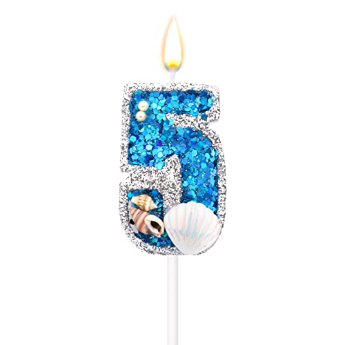 8 X 5 cm Geburtstagszahlen Kerzen, Blaue Zahlenkerzen für Torte Muschel-Pailletten-Zahlenkerzen für Geburtstag Kerzentortenaufsatz Glitzer-Zahlenkerzen für Jubiläum Themenparty (5) von TOYMIS