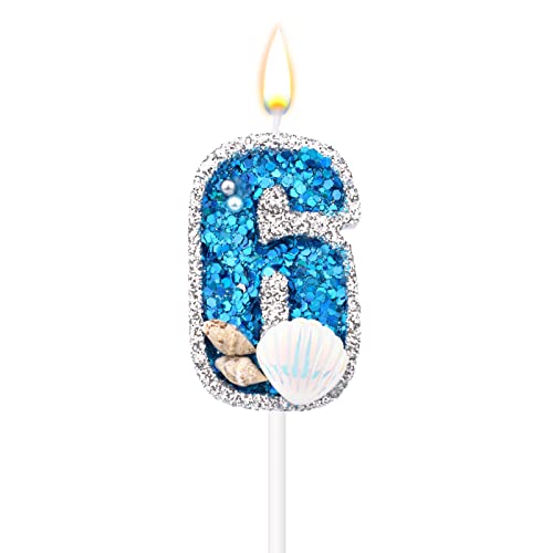 8 X 5 cm Geburtstagszahlen Kerzen, Blaue Zahlenkerzen für Torte Muschel-Pailletten-Zahlenkerzen für Geburtstag Kerzentortenaufsatz Glitzer-Zahlenkerzen für Jubiläum Themenparty (6) von TOYMIS