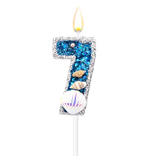 TOYMIS 8 X 5 cm Geburtstagszahlen Kerzen, Blaue Zahlenkerzen für Torte Muschel-Pailletten-Zahlenkerzen für Geburtstag Kerzentortenaufsatz Glitzer-Zahlenkerzen für Jubiläum Themenparty (7) von TOYMIS