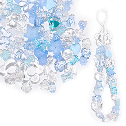 Acryl Verschiedene Perlen Gemischt Zufällige Süßigkeiten Perlen Kunststoff Bulk Klare Perlen mit String (8m) für DIY Schmuck Manuelle Kunst Design Fußkettenarmband (Blau, 150g/120~150pcs) von TOYMIS