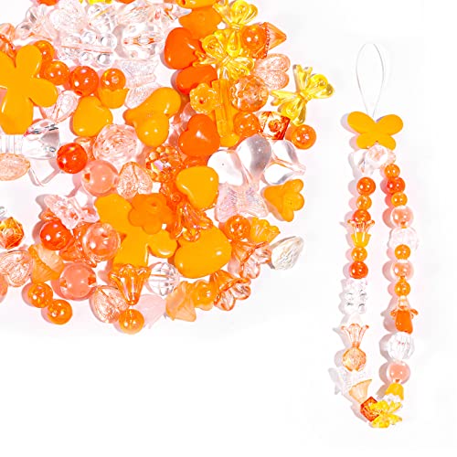 Acryl Verschiedene Perlen Gemischt Zufällige Süßigkeiten Perlen Kunststoff Bulk Klare Perlen mit String (8m) für DIY Schmuck Manuelle Kunst Design Fußkettenarmband (Orange, 150g/120~150pcs) von TOYMIS