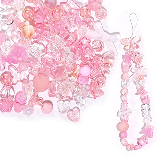 Acryl Verschiedene Perlen Gemischt Zufällige Süßigkeiten Perlen Kunststoff Bulk Klare Perlen mit String (8m) für DIY Schmuck Manuelle Kunst Design Fußkettenarmband (Rosa, 150g/120~150pcs) von TOYMIS