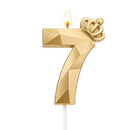 Number Birthday Candle, 3.1inch/7.9cm 3D Number Candle with Crown Decoration Large Cake Topper Birthday Cake Number Candle for Wedding Anniversary Graduation Holiday Party (Gold,7) von TOYMIS