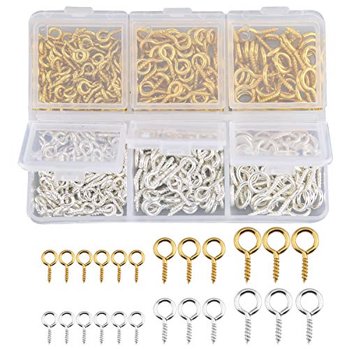 TOYMIS 400 Stück Schraubnadeln, kleine Anhänger mit Ösennadeln, für Bastelarbeiten, Zubehör zur Schmuckherstellung (Gold und Platin, 3 verschiedene Größen) von TOYMIS