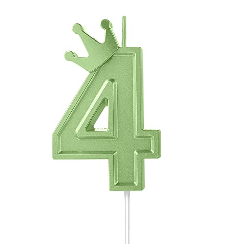 TOYMIS 7,6 cm Geburtstag Nummer Kerzen, 3D Zahlen Geburtstagskerzen mit Kronendekor für Kuchen, Jahrestag und Partys (Grün, 4) von TOYMIS