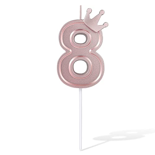 TOYMIS 7,6 cm Kerzen Geburtstag Nummer, Zahlen Geburtstagskerzen Number Candle 3D Kuchen Kerzen Zahl für Geburtstagstorten Jubiläen Hochzeitsfeiern Besondere Anlässe (Roségold, 8) von TOYMIS