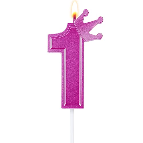 7,6cm Geburtstag Nummer Kerzen, 3D Zahlen Geburtstagskerzen mit Kronendekor Geburtstagskerzen für Torte Zahlen Kuchenzahlenkerzen für Kuchen Geburtstag Jahrestag Partys (Rosa, 1) von TOYMIS