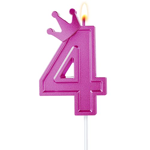 7,6cm Geburtstag Nummer Kerzen, 3D Zahlen Geburtstagskerzen mit Kronendekor Geburtstagskerzen für Torte Zahlen Kuchenzahlenkerzen für Kuchen Geburtstag Jahrestag Partys (Rosa, 4) von TOYMIS