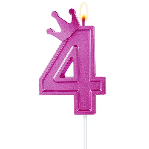 7,6cm Geburtstag Nummer Kerzen, 3D Zahlen Geburtstagskerzen mit Kronendekor Geburtstagskerzen für Torte Zahlen Kuchenzahlenkerzen für Kuchen Geburtstag Jahrestag Partys (Rosa, 4) von TOYMIS