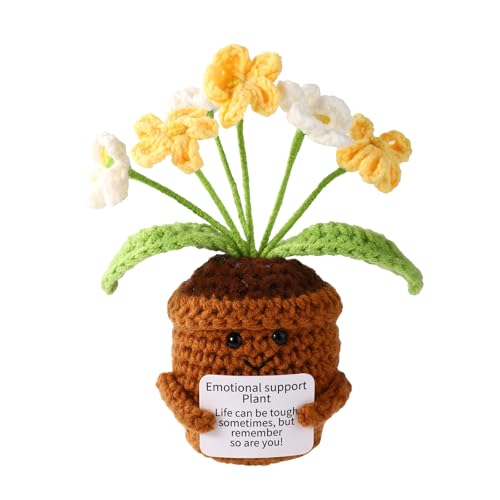 TOYMIS Emotionale Häkelblumen, Kreative Gestrickte Häkelblumen mit Aufmunternder Karte Lustige Vergissmeinnicht-Blumen Perfekte Schreibtischdekoration Abschlussgeschenk für Freunde und Familie von TOYMIS