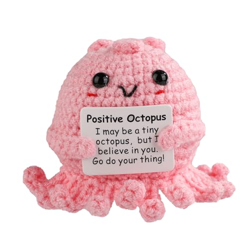 TOYMIS Positive Octopus, Mini Gestrickte Oktopuspuppe Lustig Positive Kartoffeln Gehäkelter Oktopus mit Ermutigungskarte Häkelpuppe Emotionale Unterstützung für Heimdekoration Geschenk (Rosa) von TOYMIS