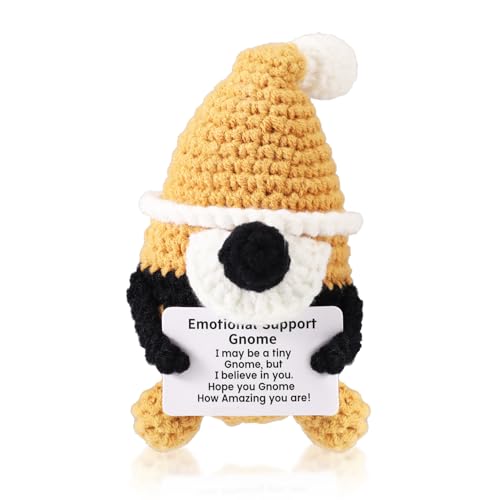 TOYMIS Positiver Zwerg, Gehäkelter Zwerg aus Wolle zur Emotionalen Unterstützung Strickspielzeug mit Schleife Aufmunterndes Geschenk für Freunde und Familien Weihnachts Geburtstags (Gelb) von TOYMIS