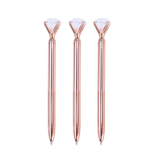 TOYMYTOY 3 Stück Kugelschreiber mit Diamant Metall Druckkugelschreiber Büro Schulbedarf (Roségold) von TOYMYTOY