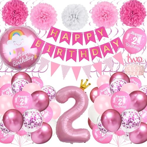 Deko 2. Geburtstag Mädchen, Rosa 2 Geburtstag Deko mit Rosa Folienballon Zahl 2, Happy Birthday Banner, Happy Birthday Folienballon, Papierpompons, Pastell Ballons für 2 Jahr Geburtstag Mädchen Deko 2. Geburtstag Mädchen, Rosa 2 Geburtstag Deko mit Rosa Folienballon Zahl 2, Happy Birthday Banner, Happy Birthday Folienballon, Papierpompons, Pastell Ballons für 2 Jahr Geburtstag Mädchen von TOYTOPIE